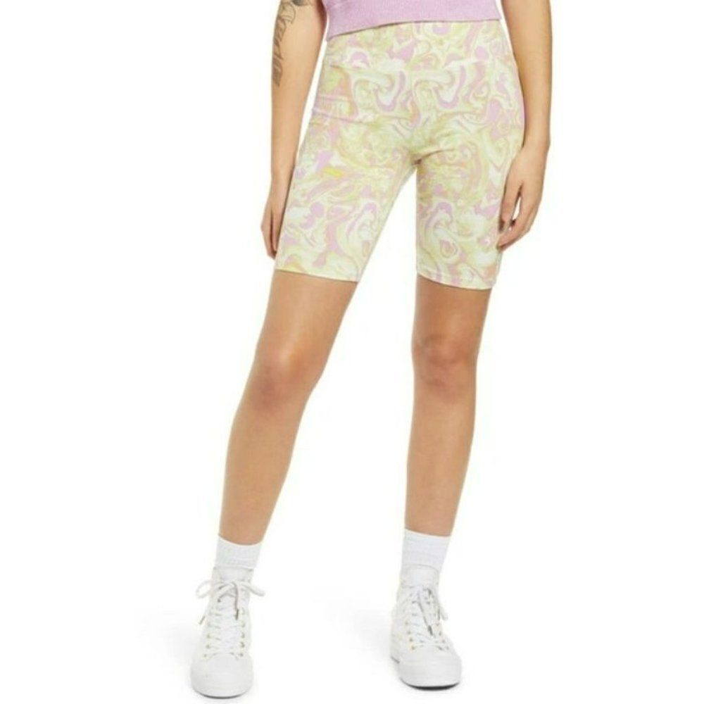BP High Waist Bike Shorts in Purple Green Spacey